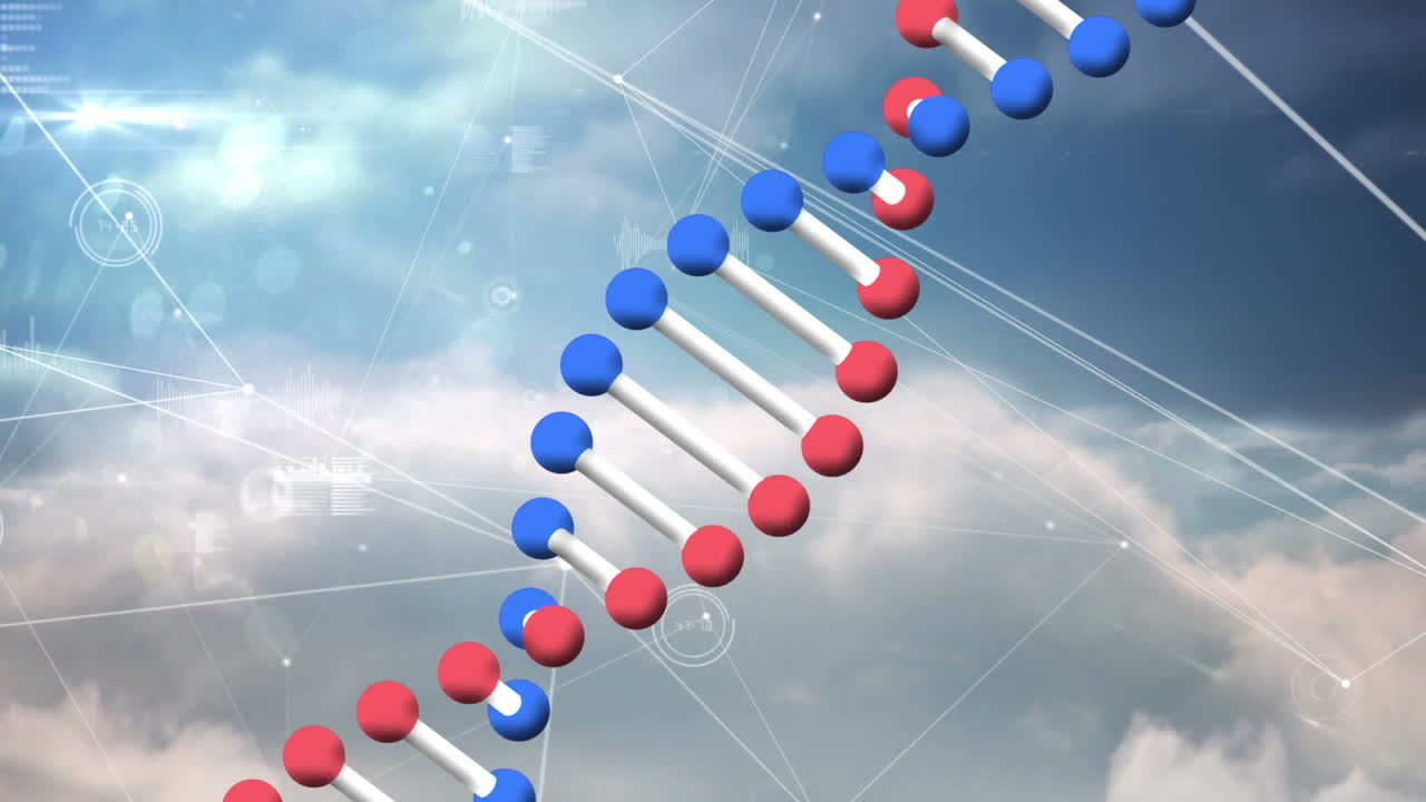 연결 네트워크로 dna 가닥을 회전시키는 애니메이션