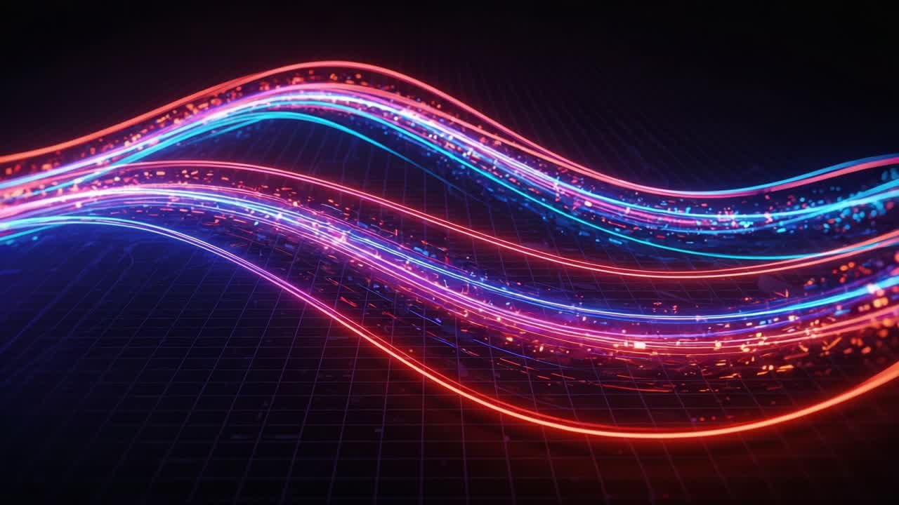 Dynamic Flow of Colorful Light Waves Creating a Stunning Visual Effect in a Dark Background Highlighting Vibrant Energy and Motion