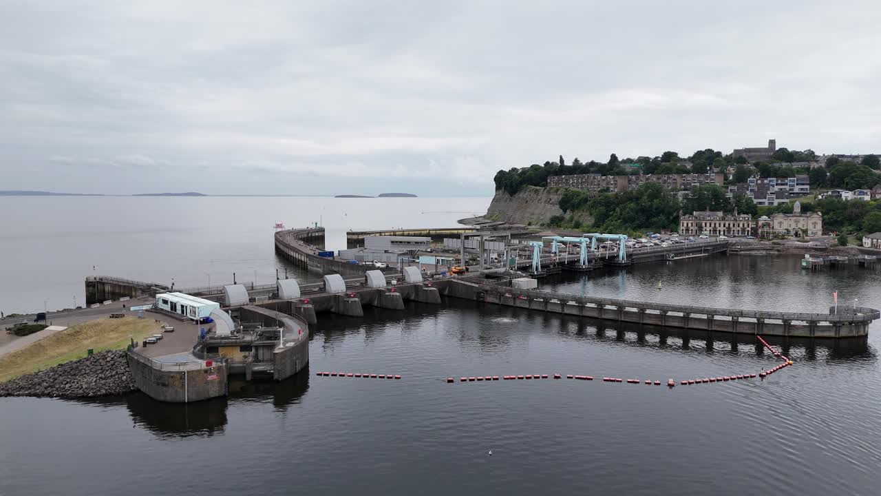 The Cardiff bay tidal barrage drone,aerial