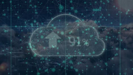 animazione di connessioni su cloud digitale con caricamento su cielo nuvoloso