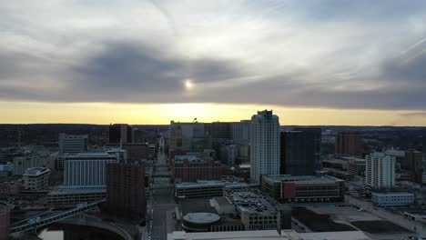 city skyline at sunset