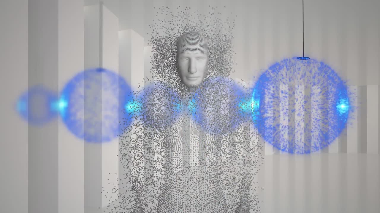 베이지색 배경의 거품과 인간 모델의 애니메이션