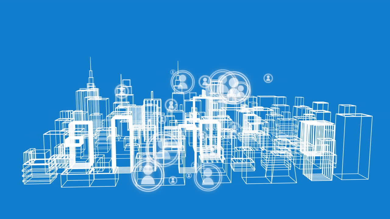 gráfico de la ciudad moderna y la comunicación global