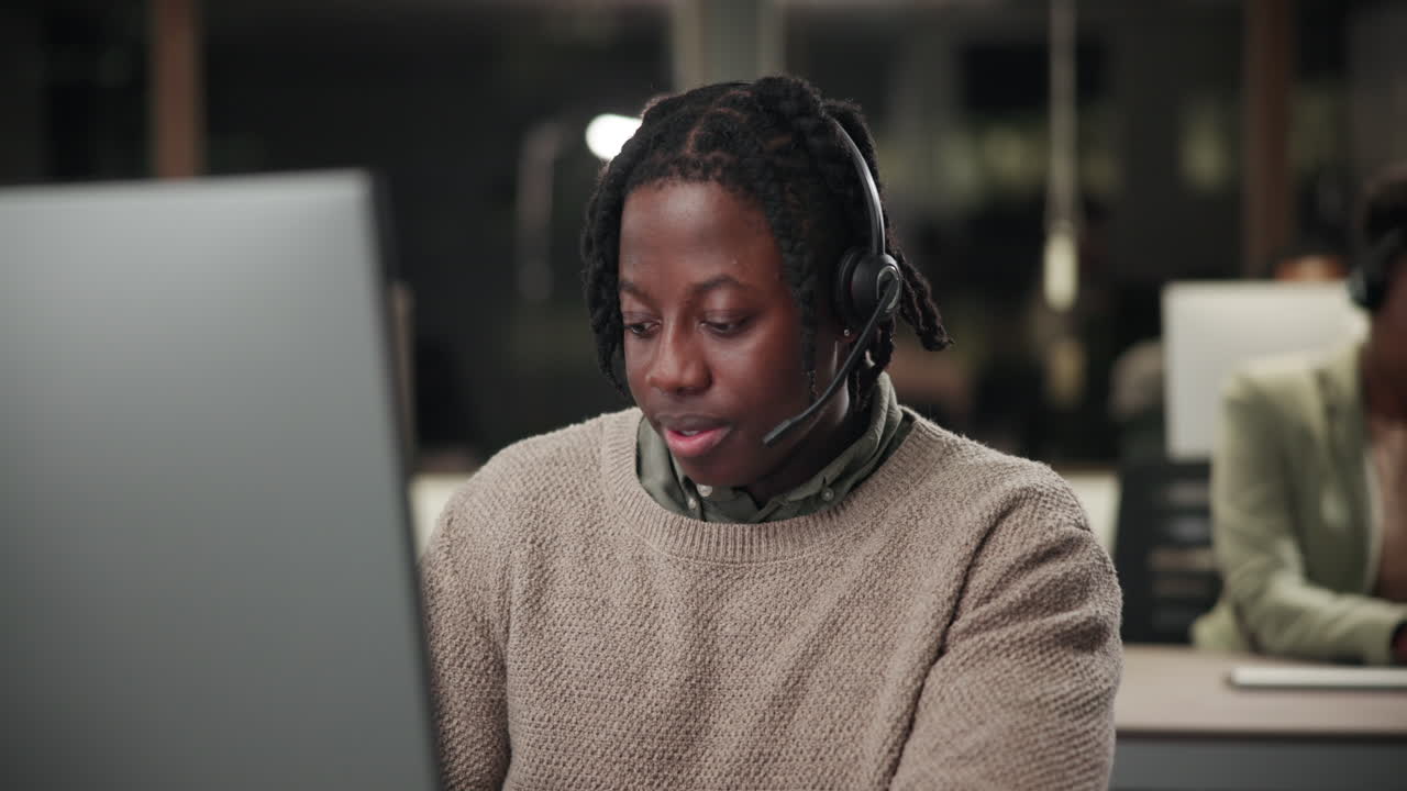 Tired Customer Service Representative Yawning at Work