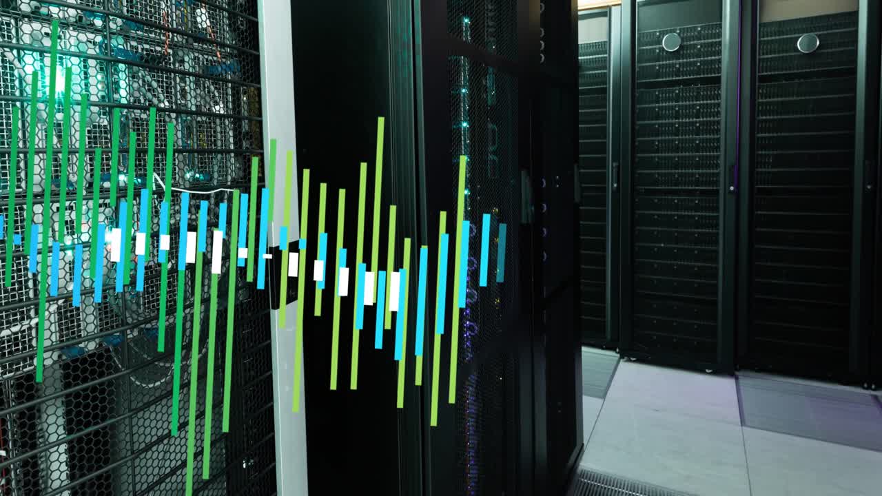 Animation of data processing against computer server room