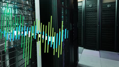 animación del procesamiento de datos contra la sala de servidores de computadoras