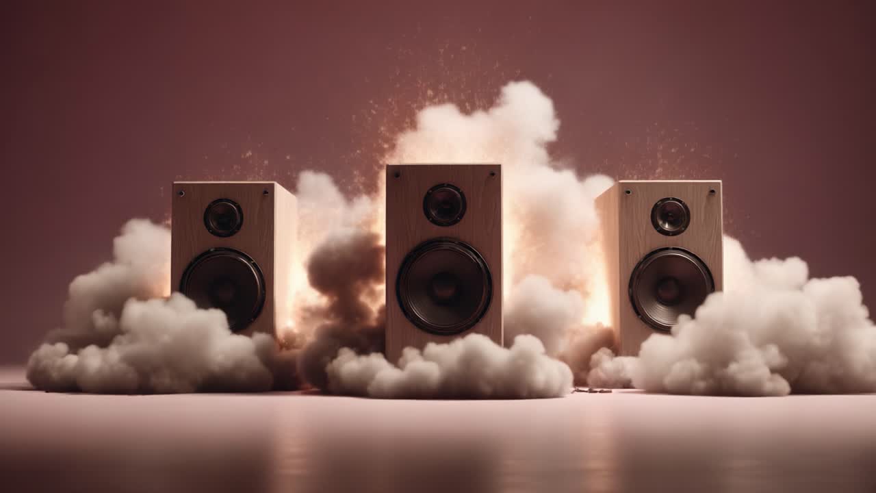 A Captivating Visual of Vintage Speakers Emerging from a Dreamy Cloud Background, Creating an Atmosphere of Nostalgia and Musical Serenity