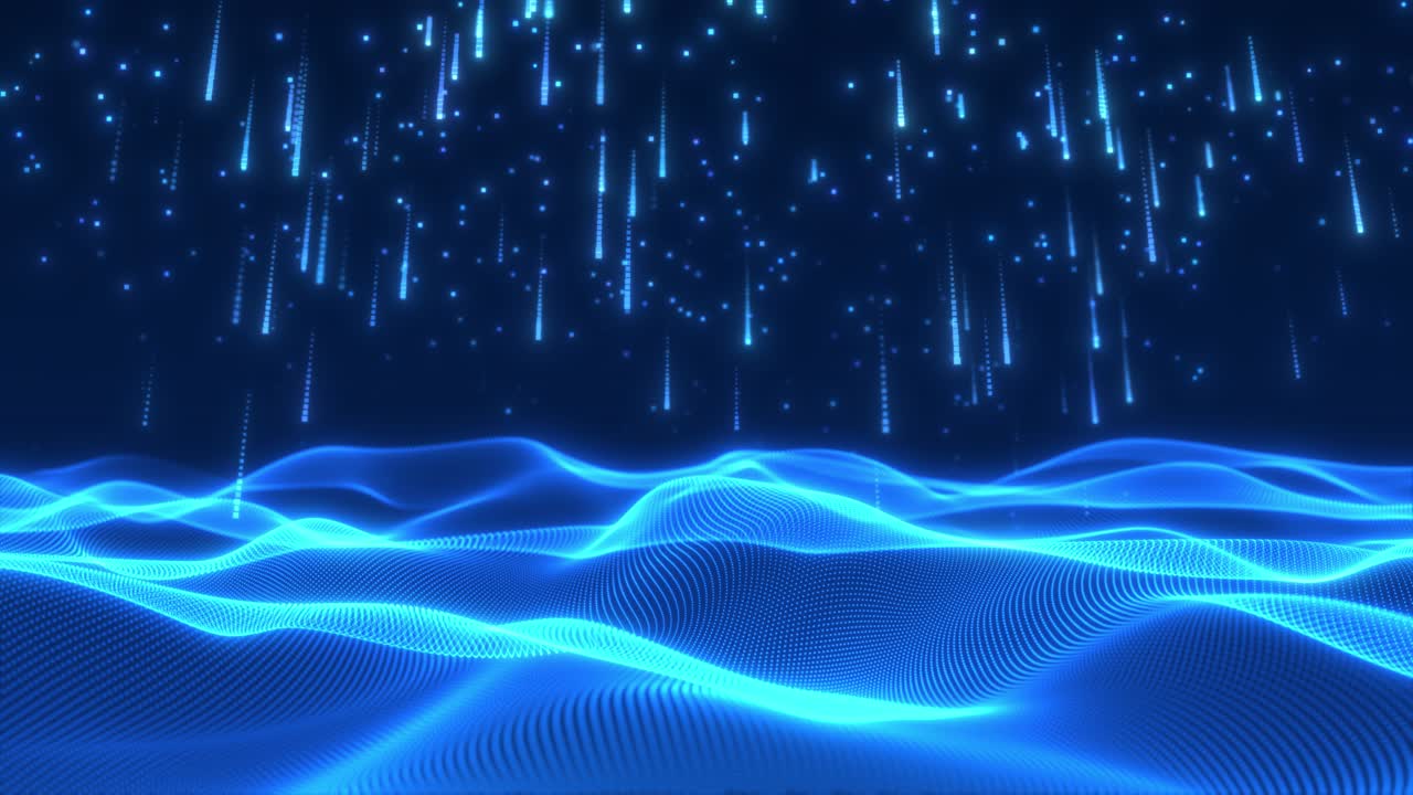 Abstract wave technology blue background with Digital rain of data. Information technology big data binary digital rain information flow technology background