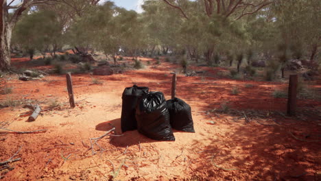 closeup of full trash bags on the sand