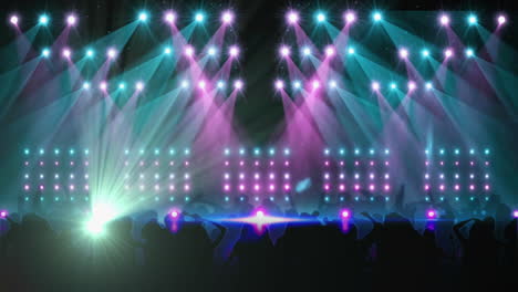 animación de personas bailando en un lugar de música de club con luz verde moviéndose sobre focos brillantes