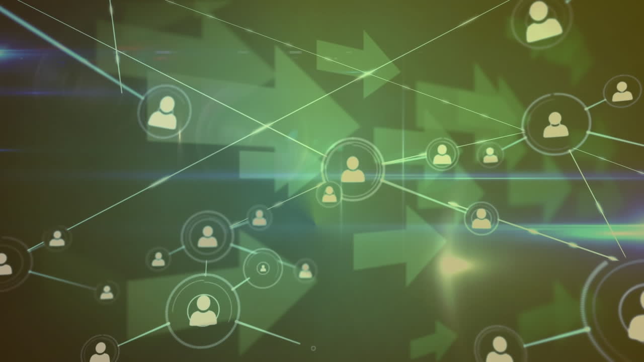 animación de la red de conexiones con iconos sobre flechas