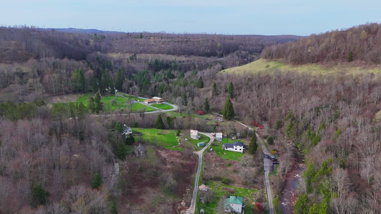 Drone video of Rural Settlement in Douglas Along Blackwater River, West Virginia, USA