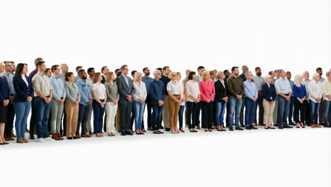 large group of diverse business people standing in a line against a white background