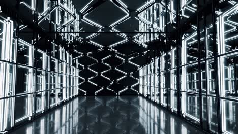 futuristic neon corridor with reflective walls