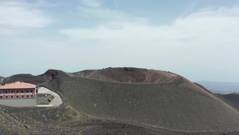 drone flying above crateri silvestri near etna volcano in italy