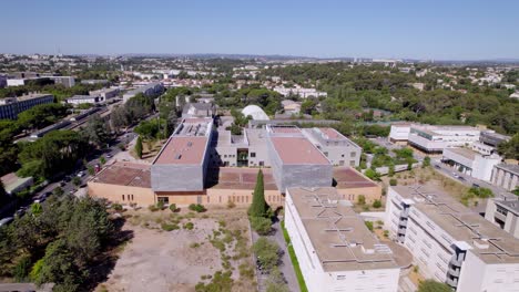 drone shot of modern offices and apartments in montpellier, france