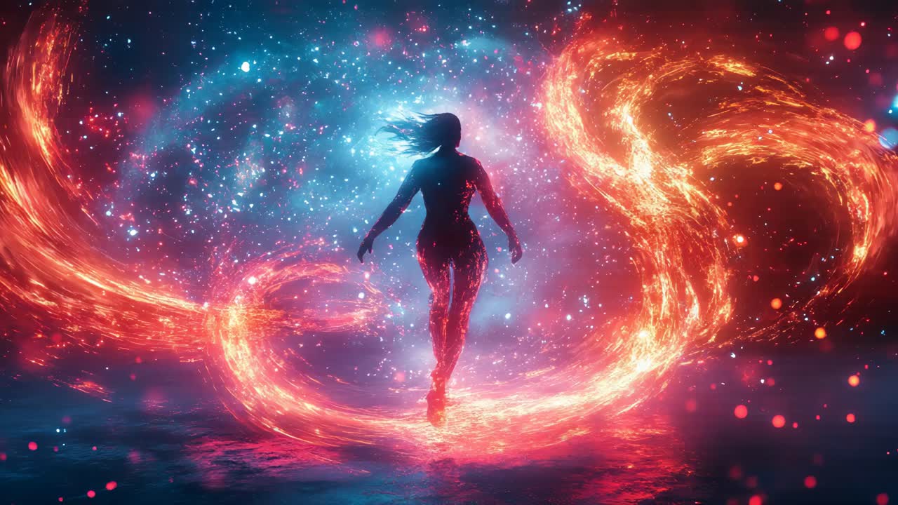 Woman in a Cosmic Fire Vortex