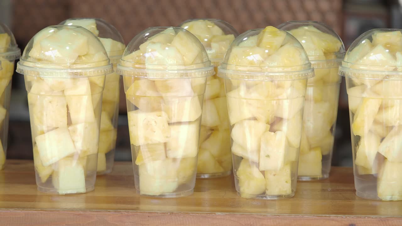 Cubed Pineapple in Plastic Cups