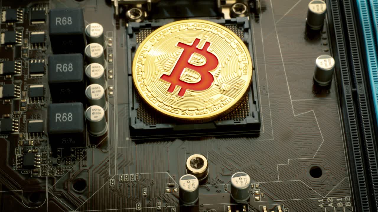 금 동전 비트 btc 동전 메인보드에. 비트코인은 세계적인 암호화폐와 디지털 결제 시스템으로 첫 번째 분산 디지털 통화라고 불립니다.