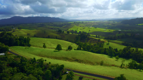 verdant hilly landscape with a country road over atherton tablelands in queensland, australia