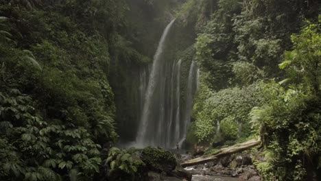 aerial: waterfall in lombok indonesia