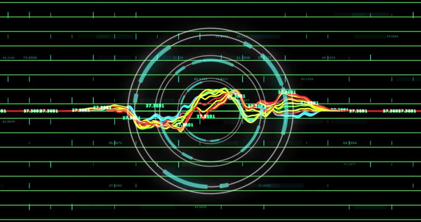 Animation of processing data and rotating animation green circles