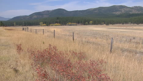 A-Wood-And-Wire-Fence-Cuts-Through-A-Dry-Grassland