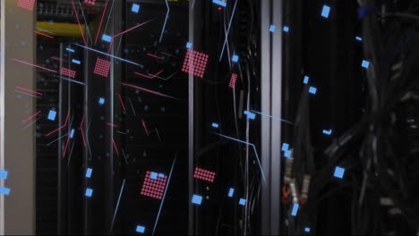 animation of digital data processing and circuit board over computer servers