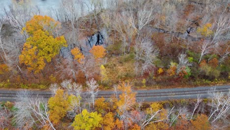 Vía-De-Tren-En-Otoño-Bosque-Cerca-Del-Monte-Washington,-New-Hampshire,-EE.UU.