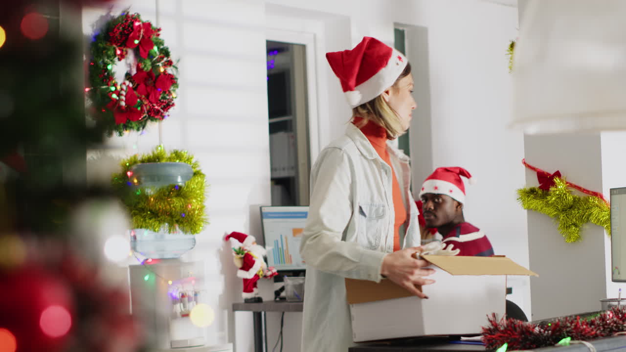 Festive Christmas decorations in office