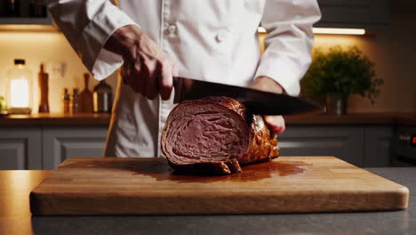 chef cutting roasted meat