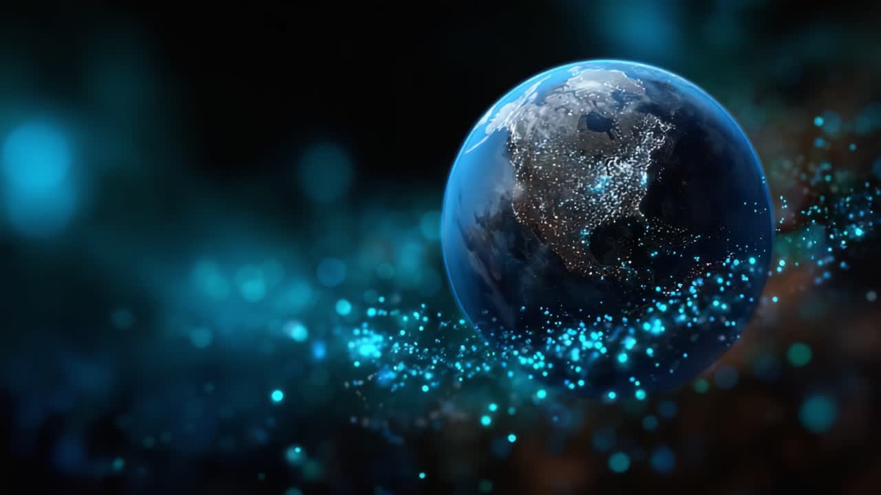 Una splendida immagine della Terra circondata da una scintillante luce blu, che cattura la bellezza del nostro pianeta e i misteri dello spazio in una rappresentazione abbagliante