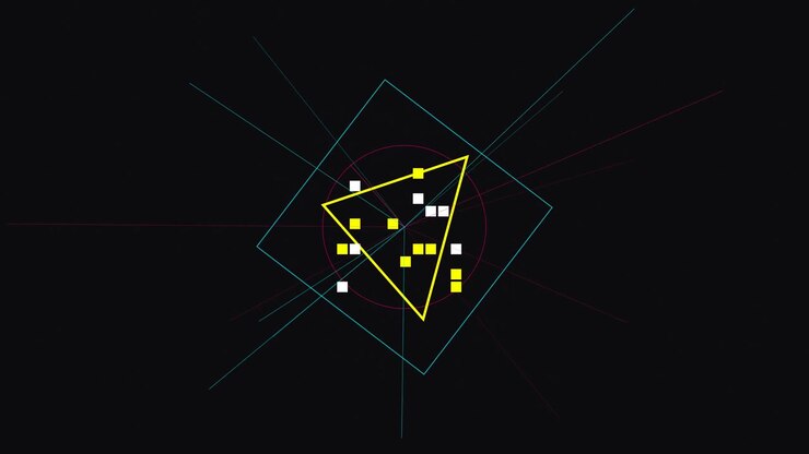 Abstract Geometric Motion Graphics with Rotating Shapes and Digital Glitch Effects