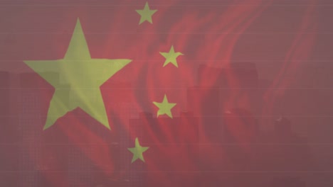 animación de la bandera de china sobre el paisaje urbano