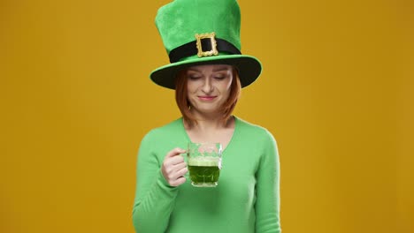 Woman-drinking-beer-in-studio-shot