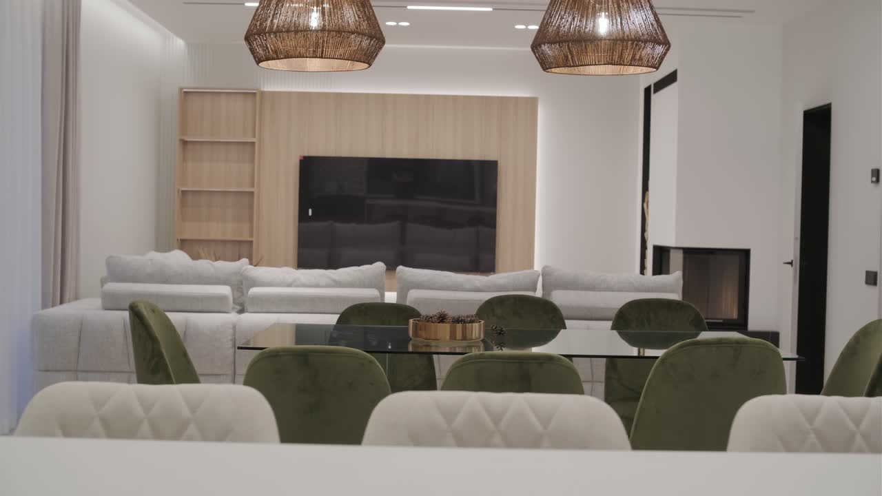 Video of interior room design and decoration modern minimal style living and dining area studio apartment.