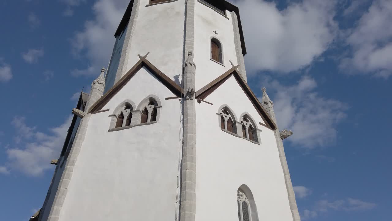 Ancient church tower on the island of Gotland, Sweden, Tilt Up