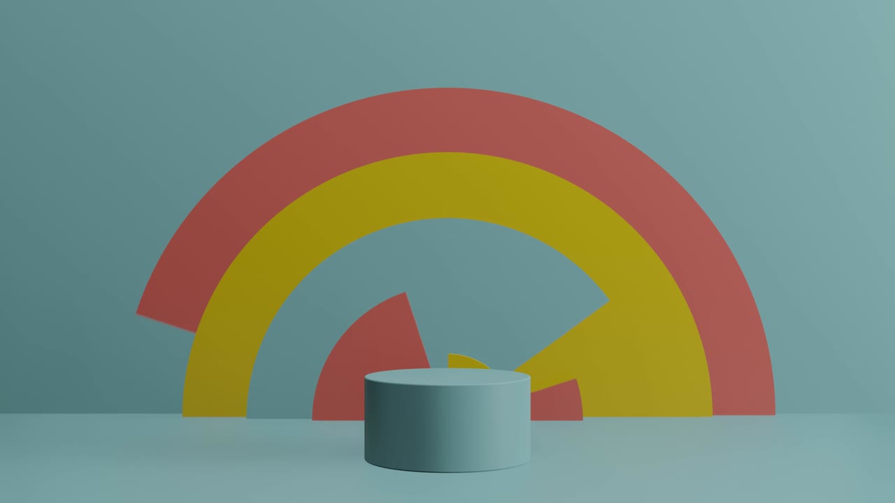 escena de modelado 3d con elementos geométricos simples en colores pastel tranquilos. maqueta de vitrina en blanco con podios redondos. pedestales 3d vacíos para la presentación de productos cosméticos