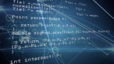 animation of data processing on screen and network of connections