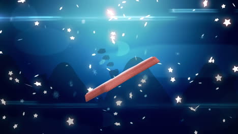 animación de la estrella de navidad galleta de pan de jengibre sobre la nieve que cae en el paisaje de invierno.