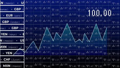 animación de diagramas y procesamiento de datos sobre fondo azul