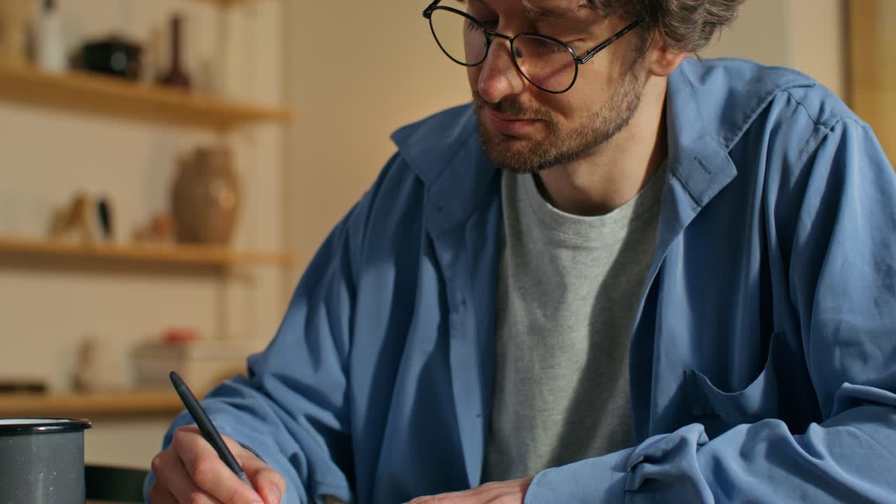 Man writing at a desk