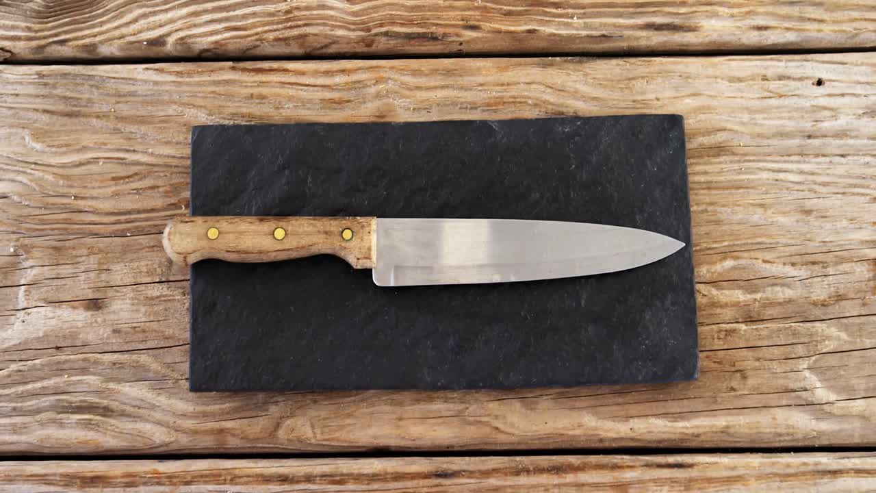 cuchillo de cocina en tablero de piedra