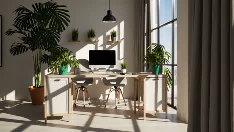 modern home office with plants and natural light