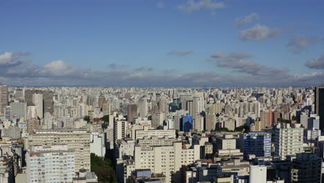toma de paisaje urbano aéreo de drones de una gran metrópolis en un día soleado de cielo azul
