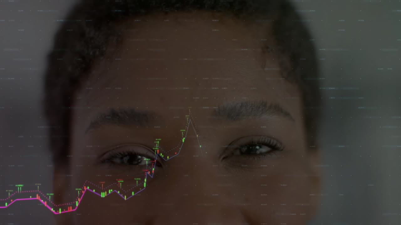 Animation of data processing over asian woman