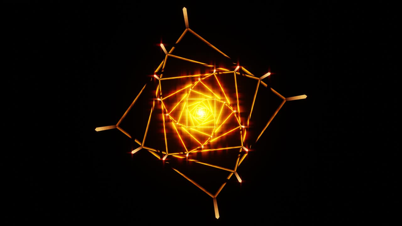 беспрепятственное движение вращающаяся петля светящиеся гнездовые квадраты с золотым блестящим светом