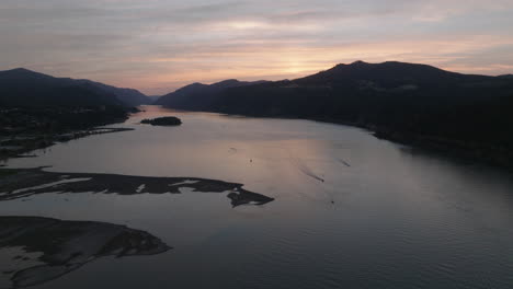 drone aerial of columbia river gorge at sunset-2