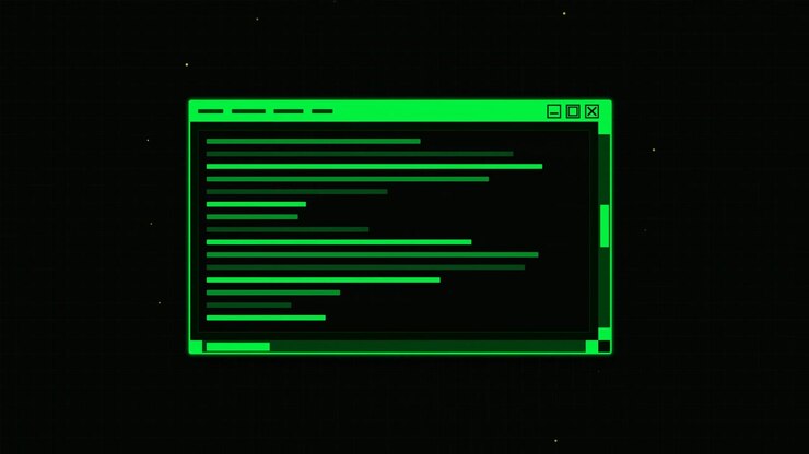 Digital Green Code Window Opening and Closing on Dark Background