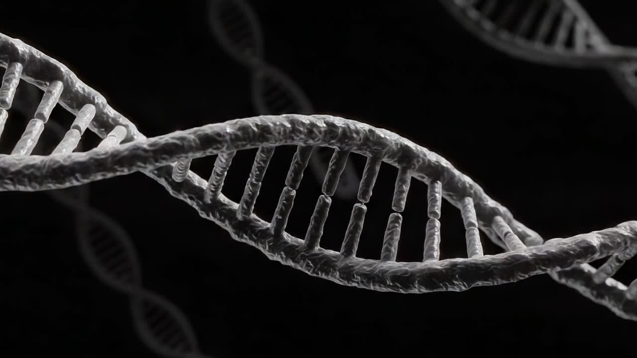 An Intricate Close-Up View of DNA Helix Structures Showcasing the Complexity of Genetic Material Under a Microscope with a Dark Background